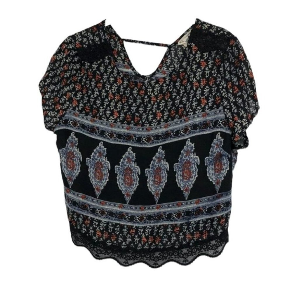 Jaase Australia Boho abstract print cropped short  sleeve t-shirt LG